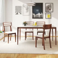 2er Set Esszimmerstühle mit Gepolstertem Sitz & Gummibaumholzbeinen Küchenstühle Essstuhl Walnuss