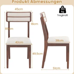 2er Set Esszimmerstühle mit Gepolstertem Sitz & Gummibaumholzbeinen Küchenstühle Essstuhl Walnuss