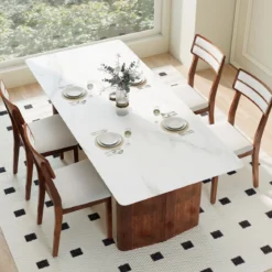 2er Set Esszimmerstühle mit Gepolstertem Sitz & Gummibaumholzbeinen Küchenstühle Essstuhl Walnuss