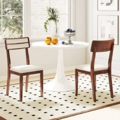 2er Set Esszimmerstühle mit Gepolstertem Sitz & Gummibaumholzbeinen Küchenstühle Essstuhl Walnuss