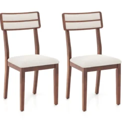 2er Set Esszimmerstühle mit Gepolstertem Sitz & Gummibaumholzbeinen Küchenstühle Essstuhl Walnuss