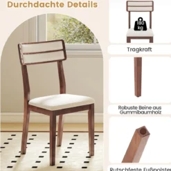 2er Set Esszimmerstühle mit Gepolstertem Sitz & Gummibaumholzbeinen Küchenstühle Essstuhl Walnuss