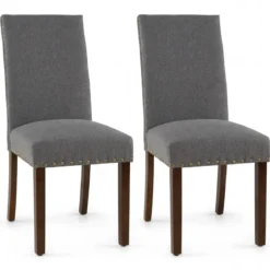 2er Set Esszimmerstühle mit Gepolsterter Sitzfläche & Rückenlehne & Gummiholzbeine Polsterstühle Grau