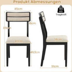 2er Set Esszimmerstühle mit Gepolstertem Sitz & Gummibaumholzbeinen Küchenstühle Essstuhl Schwarz