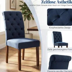 2er Set Esszimmerstühle mit Gepolsterter Sitzfläche & Rückenlehne Polsterstühle Essstühle Blau
