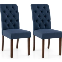 2er Set Esszimmerstühle mit Gepolsterter Sitzfläche & Rückenlehne Polsterstühle Essstühle Blau
