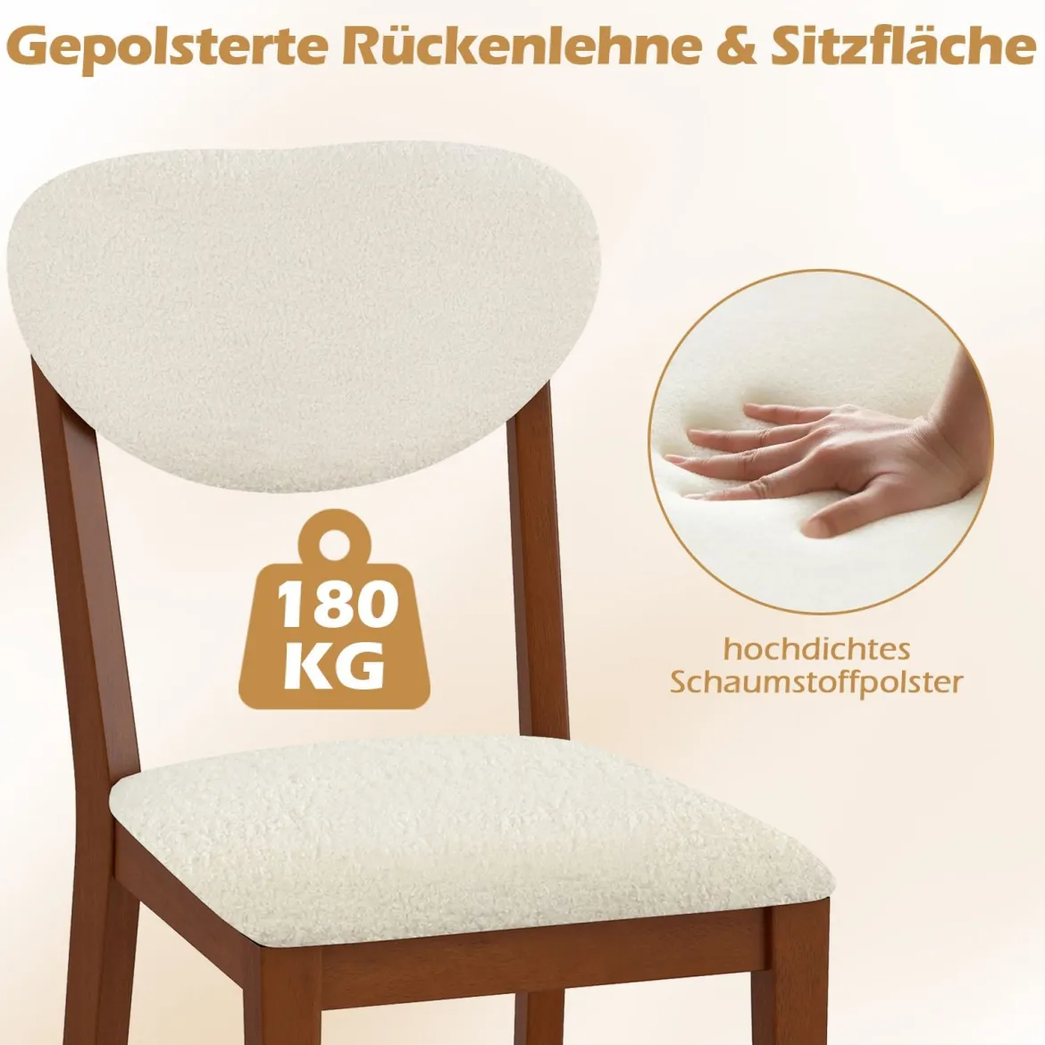 2er Set Esszimmerstühle mit Gepolstertem Sitz & 180 kg Tragkraft Küchenstühle Essstuhl