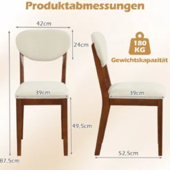 2er Set Esszimmerstühle mit Gepolstertem Sitz & 180 kg Tragkraft Küchenstühle Essstuhl