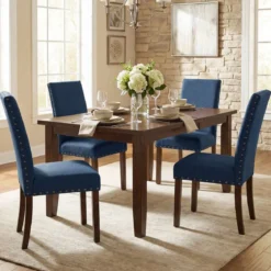 2er Set Esszimmerstühle mit Gepolsterter Sitzfläche & Rückenlehne & Gummiholzbeine Polsterstühle Blau