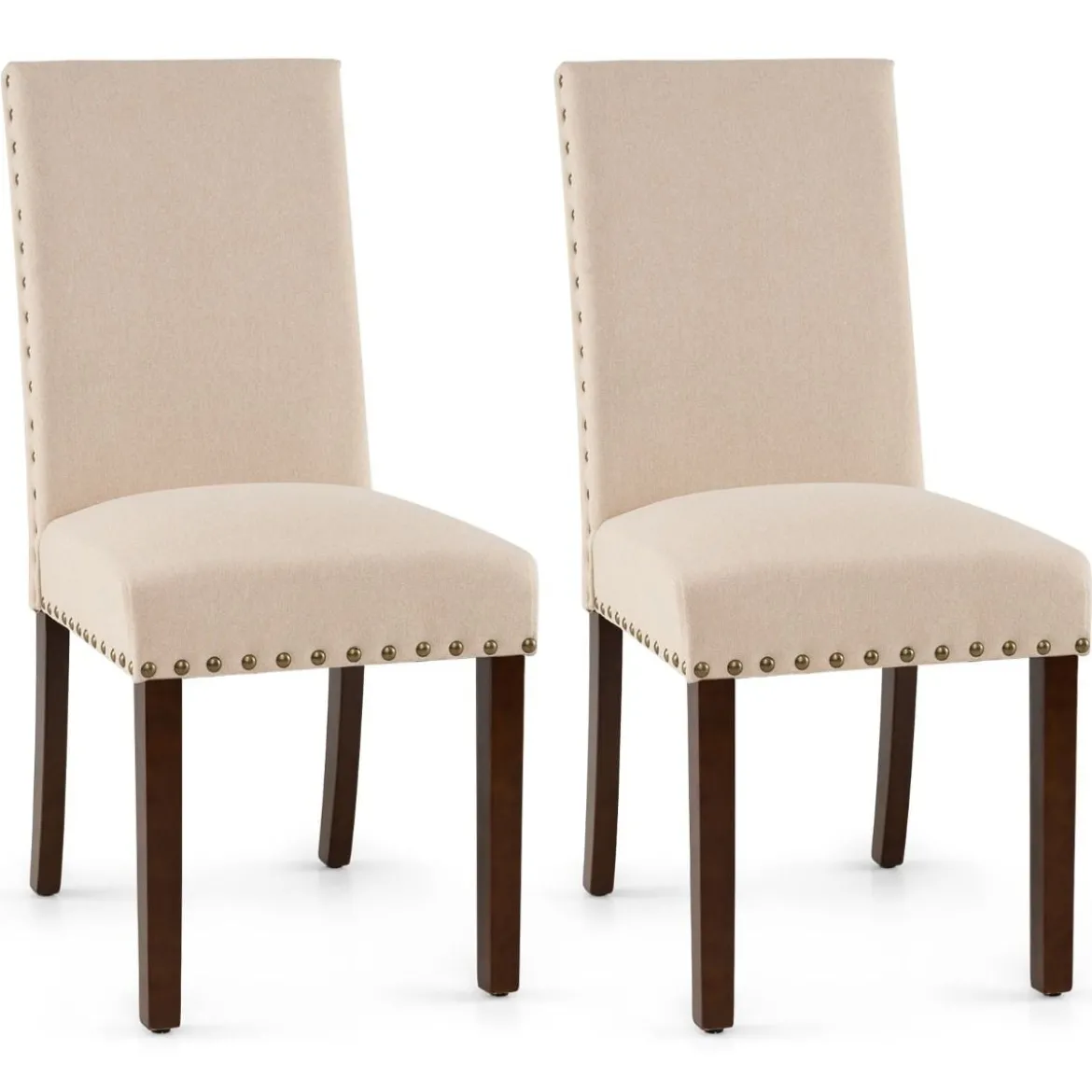 2er Set Esszimmerstühle mit Gepolsterter Sitzfläche & Rückenlehne & Gummiholzbeine Polsterstühle Beige