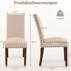 2er Set Esszimmerstühle mit Gepolsterter Sitzfläche & Rückenlehne & Gummiholzbeine Polsterstühle Beige