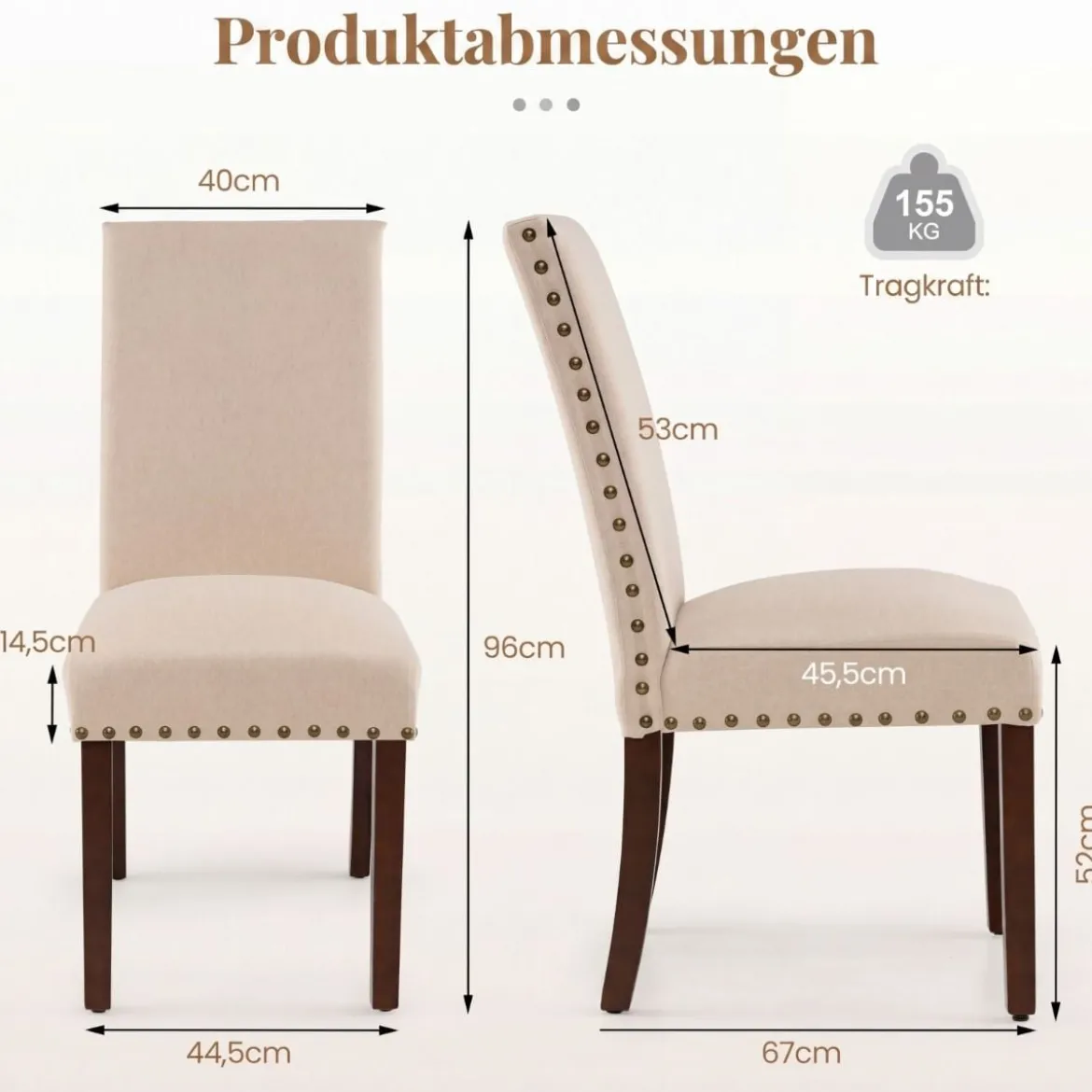 2er Set Esszimmerstühle mit Gepolsterter Sitzfläche & Rückenlehne & Gummiholzbeine Polsterstühle Beige
