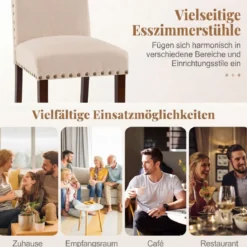 2er Set Esszimmerstühle mit Gepolsterter Sitzfläche & Rückenlehne & Gummiholzbeine Polsterstühle Beige
