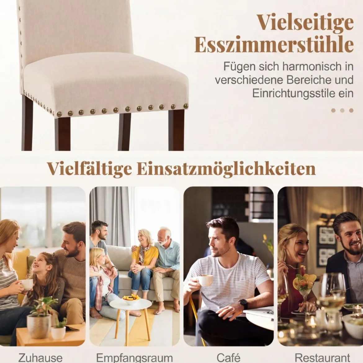 2er Set Esszimmerstühle mit Gepolsterter Sitzfläche & Rückenlehne & Gummiholzbeine Polsterstühle Beige