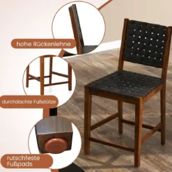 2er Set Esszimmerstühle mit Gewebter Rückenlehne Holzstuhl bis 150 kg Belastbar Schwarz