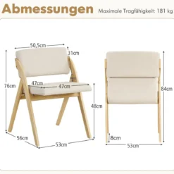 2er Set Esszimmerstühle mit Gummiholzbeinen & Gepolsterter Sitz Klappbarer Küchenstuhl Beistellstuhl
