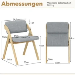 2er Set Esszimmerstühle mit Gummiholzbeinen & Gepolsterter Sitz Klappbarer Küchenstuhl Beistellstuhl