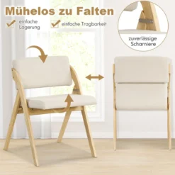 2er Set Esszimmerstühle mit Gummiholzbeinen & Gepolsterter Sitz Klappbarer Küchenstuhl Beistellstuhl