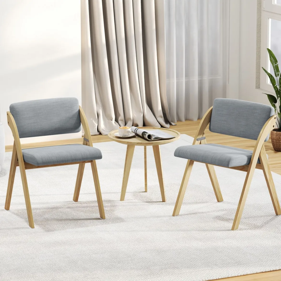 2er Set Esszimmerstühle mit Gummiholzbeinen & Gepolsterter Sitz Klappbarer Küchenstuhl Beistellstuhl