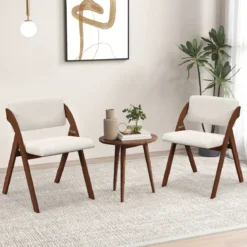 2er Set Esszimmerstühle mit Gummiholzbeinen & Gepolsterter Sitz Klappbarer Küchenstuhl Beistellstuhl