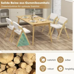 2er Set Esszimmerstühle mit Gummiholzbeinen & Gepolsterter Sitz Klappbarer Küchenstuhl Beistellstuhl