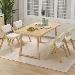 2er Set Esszimmerstühle mit Gummiholzbeinen & Gepolsterter Sitz Klappbarer Küchenstuhl Beistellstuhl