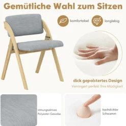 2er Set Esszimmerstühle mit Gummiholzbeinen & Gepolsterter Sitz Klappbarer Küchenstuhl Beistellstuhl