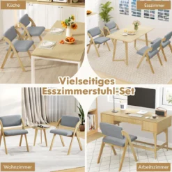2er Set Esszimmerstühle mit Gummiholzbeinen & Gepolsterter Sitz Klappbarer Küchenstuhl Beistellstuhl