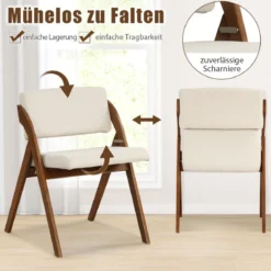 2er Set Esszimmerstühle mit Gummiholzbeinen & Gepolsterter Sitz Klappbarer Küchenstuhl Beistellstuhl