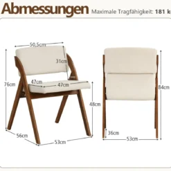 2er Set Esszimmerstühle mit Gummiholzbeinen & Gepolsterter Sitz Klappbarer Küchenstuhl Beistellstuhl