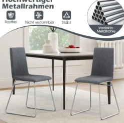 2er Set Esszimmerstühle mit Klappbarer Rückenlehne & Metallrahmen Gepolsterter Küchenstuhl
