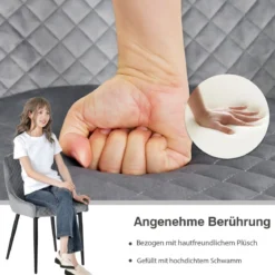 2er Set Esszimmerstühle mit Rücklehne und Metallbeinen Polsterstuhl Grau