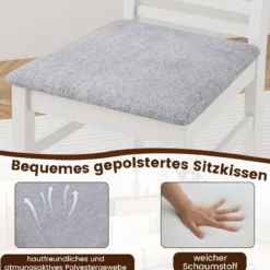 2er Set Esszimmerstühlen gepolsterte Küchenstühle ohne Armlehnen mit Gummibaumholz-Beinen Weiß+Grau