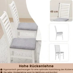 2er Set Esszimmerstühlen gepolsterte Küchenstühle ohne Armlehnen mit Gummibaumholz-Beinen Weiß+Grau
