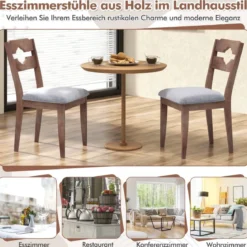 2er Set Esszimmerstühlen mit Gepolstertem Sitz Armlose Küchenstühle im Farmhaus-Stil