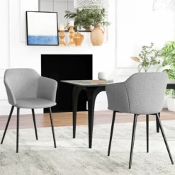 2er Set Esszimmerstühle Polsterstuhl mit ergonomischer Rückenlehne Gebrochenem Hellgrau