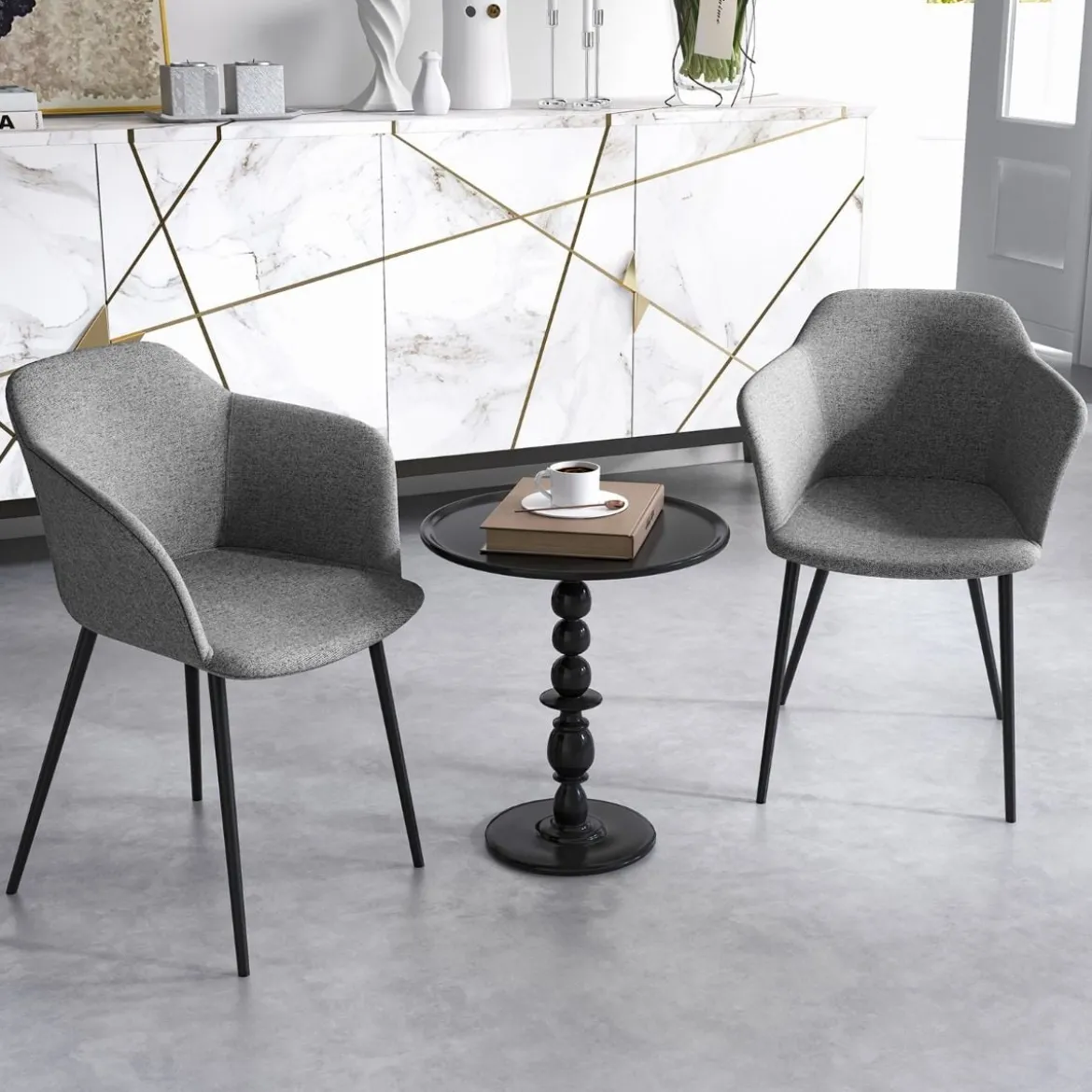 2er Set Esszimmerstühle Polsterstuhl mit ergonomischer Rückenlehne Grau