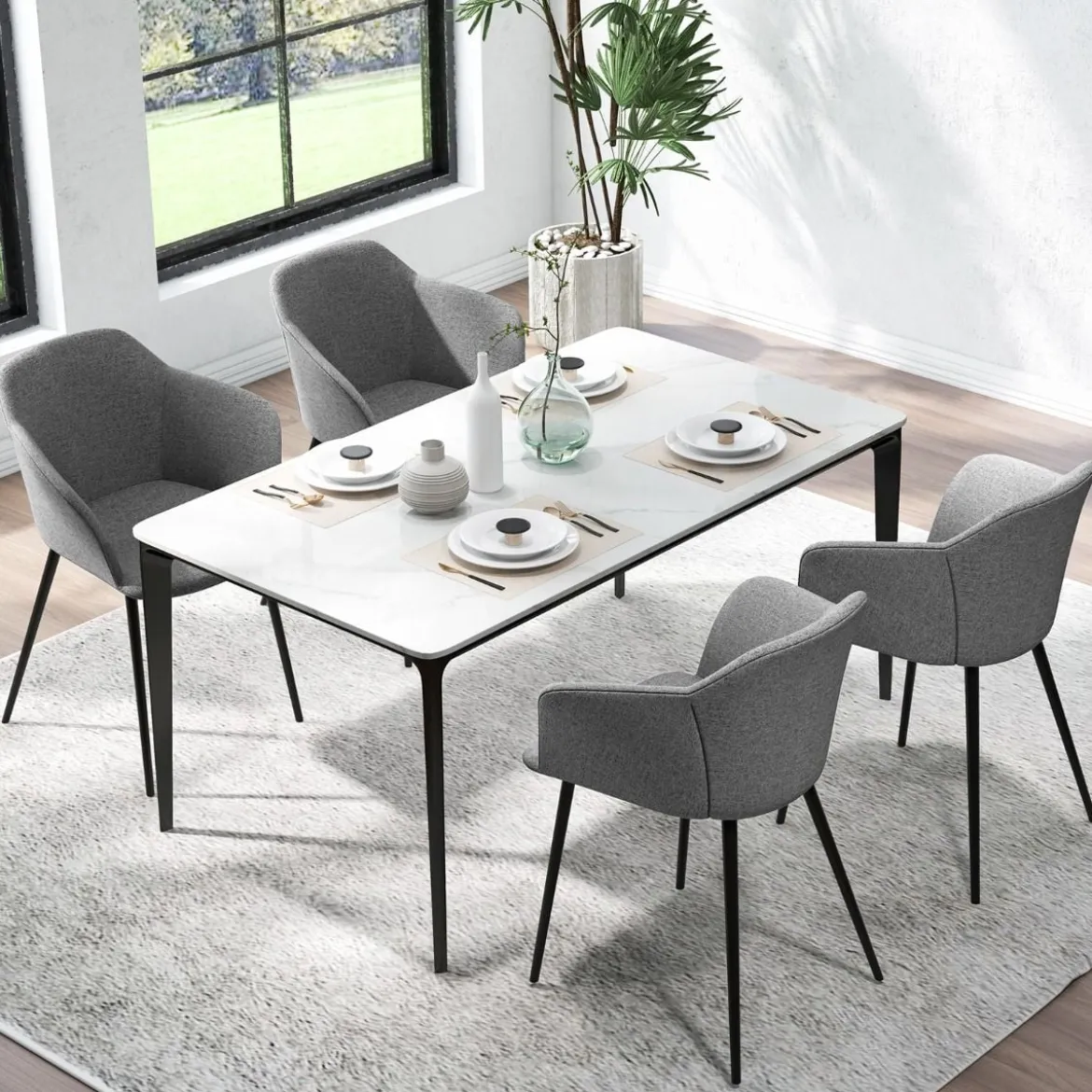 2er Set Esszimmerstühle Polsterstuhl mit ergonomischer Rückenlehne Grau