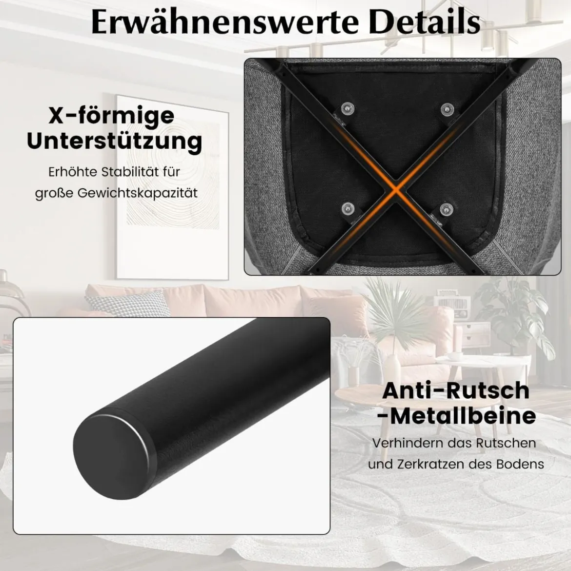 2er Set Esszimmerstühle Polsterstuhl mit ergonomischer Rückenlehne Grau