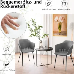 2er Set Esszimmerstühle Polsterstuhl mit ergonomischer Rückenlehne Grau