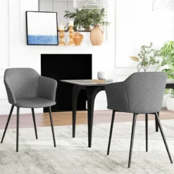 2er Set Esszimmerstühle Polsterstuhl mit ergonomischer Rückenlehne Grau