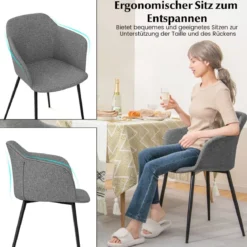 2er Set Esszimmerstühle Polsterstuhl mit ergonomischer Rückenlehne Grau