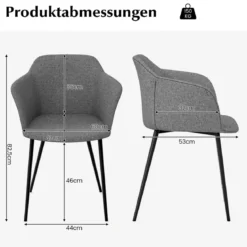 2er Set Esszimmerstühle Polsterstuhl mit ergonomischer Rückenlehne Grau