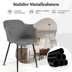 2er Set Esszimmerstühle Polsterstuhl mit ergonomischer Rückenlehne Grau
