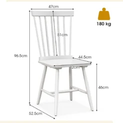 2er Set Esszimmerstühle Windsor Stuhl aus Holz mit Hoher Rückenlehne & Fußstütze Weiß