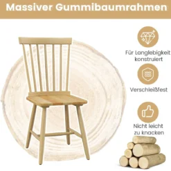 2er Set Esszimmerstühle Windsor Stuhl aus Holz mit Hoher Rückenlehne & Fußstütze Natur