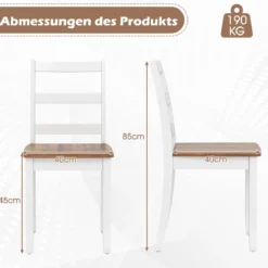 2er Set Esszimmerstuhl aus Holz Armloser Küchenstuhl mit Gummibaumholz-Beinen bis zu 180 kg Belastbar
