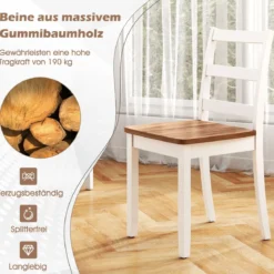 2er Set Esszimmerstuhl aus Holz Armloser Küchenstuhl mit Gummibaumholz-Beinen bis zu 180 kg Belastbar