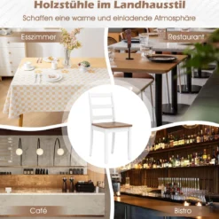 2er Set Esszimmerstuhl aus Holz Armloser Küchenstuhl mit Gummibaumholz-Beinen bis zu 180 kg Belastbar