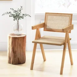 2er Set Esszimmerstuhl Küchenstuhl aus Bambus & simulierter Rattan 50 x 52 x 81 cm Natur